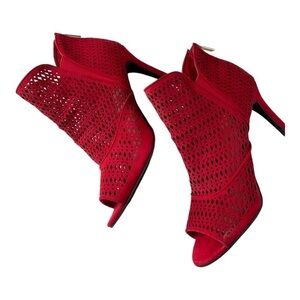 High Heel Red Mesh Open Toe Shoes​​​​​​​